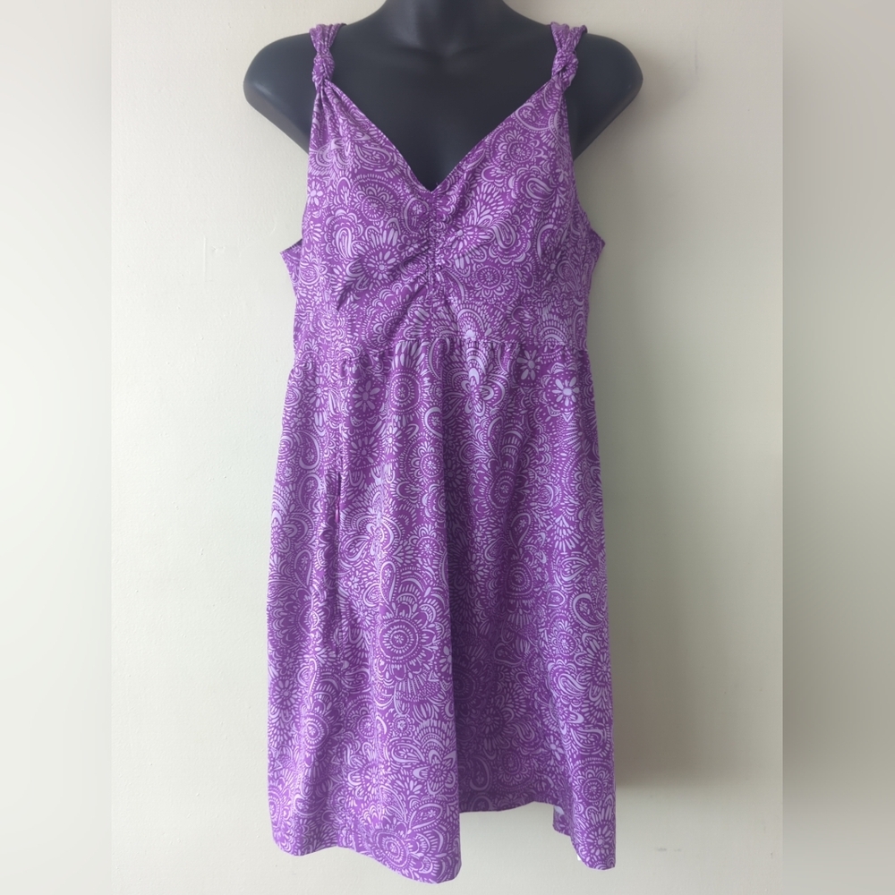 Athleta Nearly Nautical Purple Floral Paisley Active Dress Size 10 Side Zip
